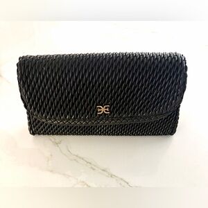Sam Edelman Black Woven Clutch with Gold Logo